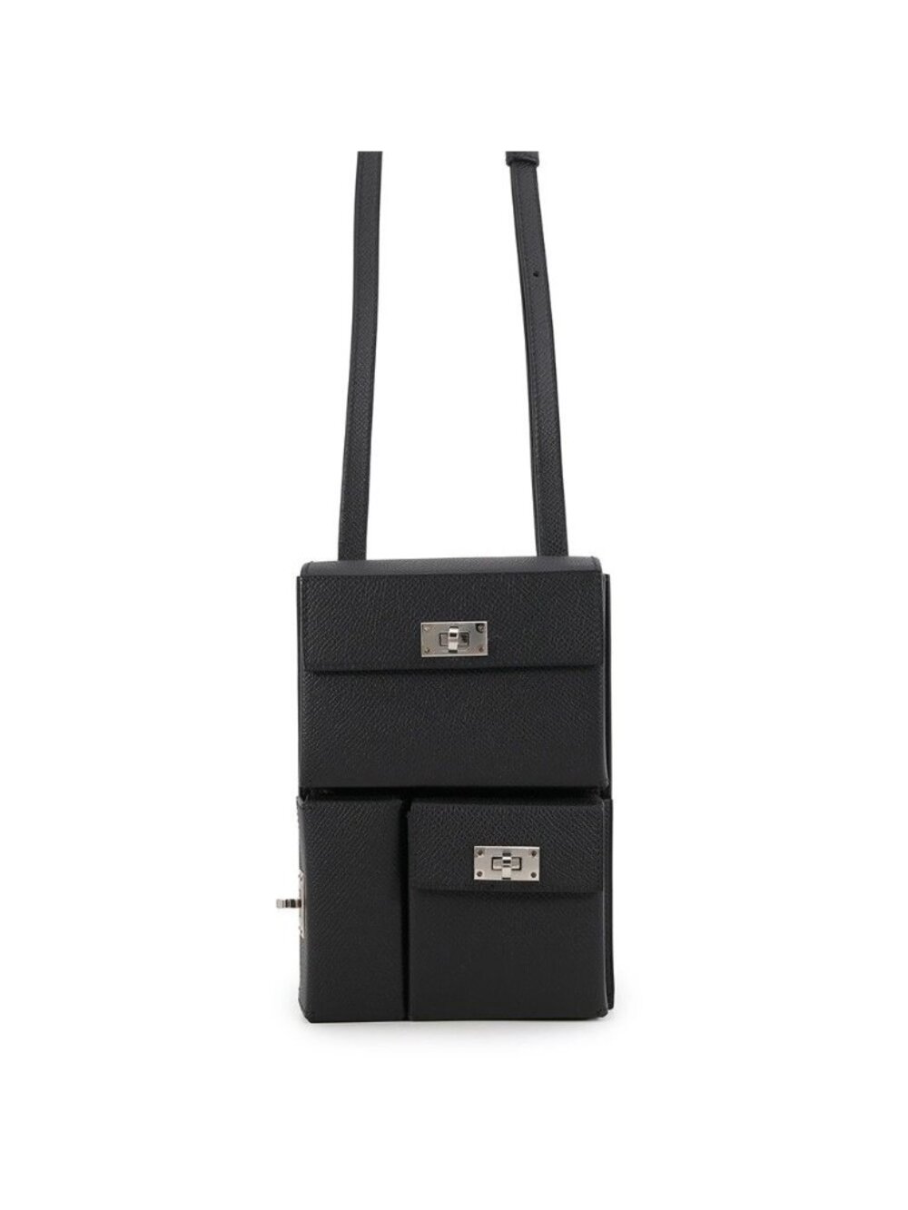 Hermes Shoulder Bag Kelly Multi Pocket Black Silver Epsom